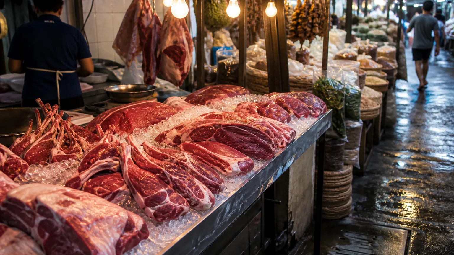 แผงขายเนื้อฮาลาลและร้านของชำในตลาดนานา สุขุมวิท ซอย 3 แหล่งซื้อของฮาลาลนานา