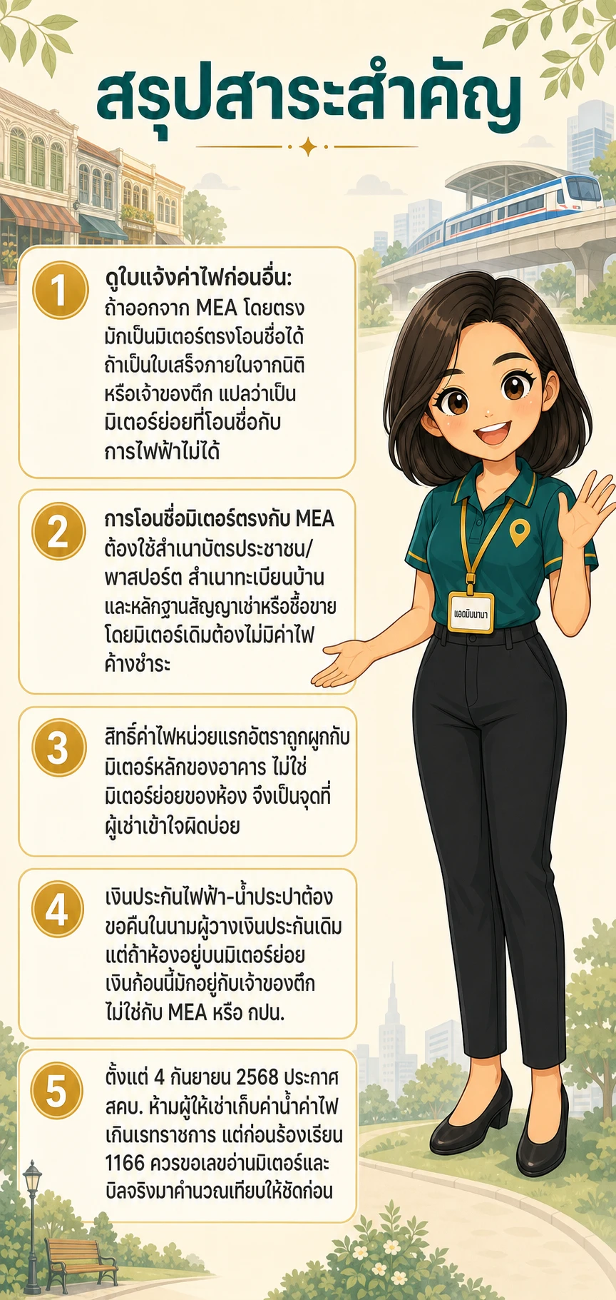 อินโฟกราฟิกสรุปข้อมูล โอนมิเตอร์ไฟคอนโดซอยนานา: เปลี่ยนชื่อ ค่าประกัน เลี่ยงเรทพาณิชย์