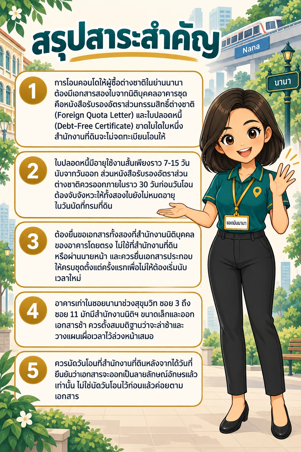อินโฟกราฟิกสรุปข้อมูล ขอหนังสือรับรองนิติบุคคลก่อนโอนคอนโดนานา: Foreign Quota และใบปลอดหนี้